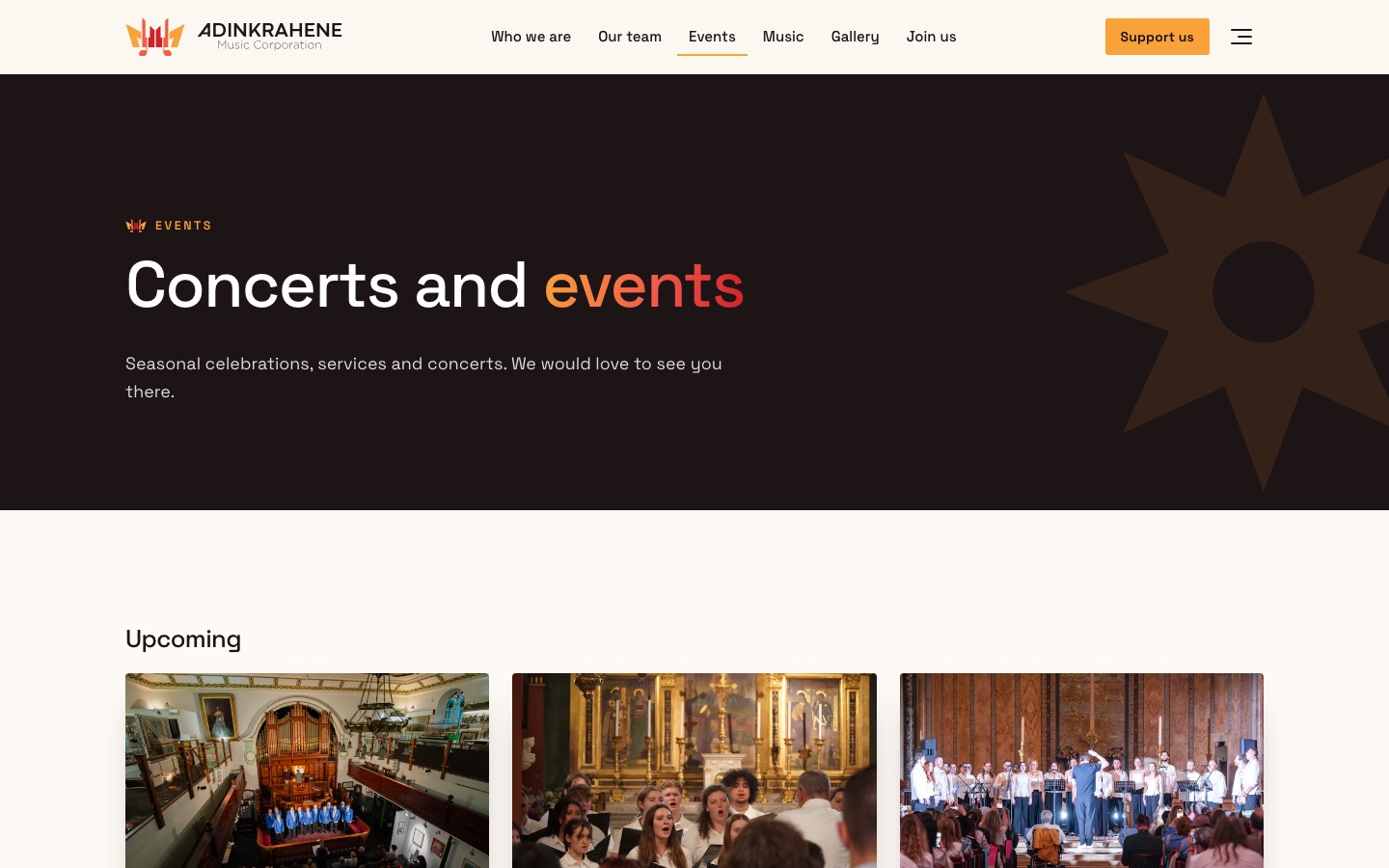 The concerts and events page