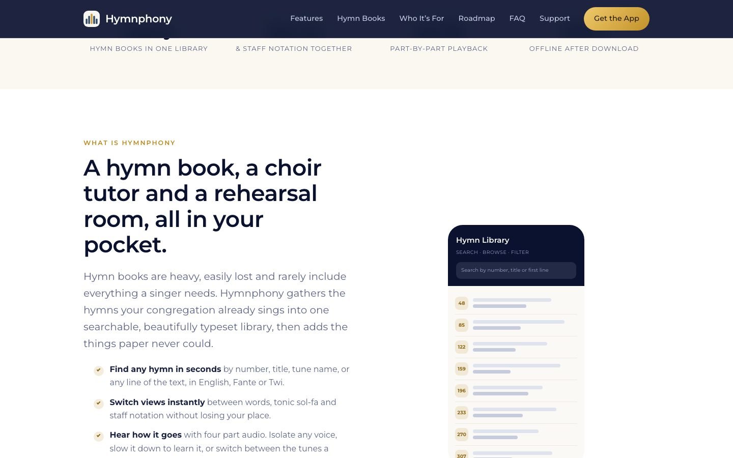 Hymnphony features