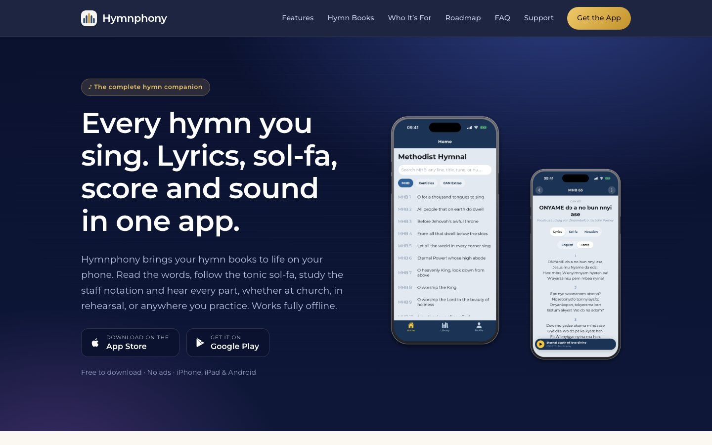 Hymnphony website homepage